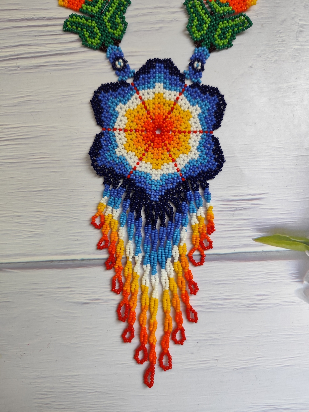 Handmade Multicolor Beaded Flower Statement Necklace - Picture 6 of 7
